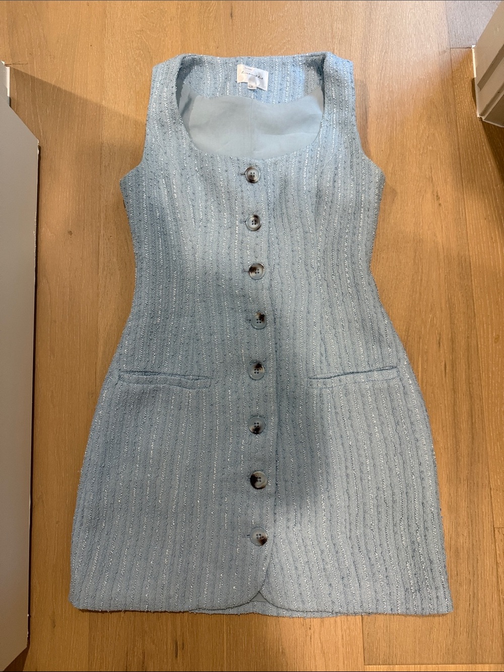 Line & Dot Powder Blue Sleeveless Button-Front Knit Mini Dress